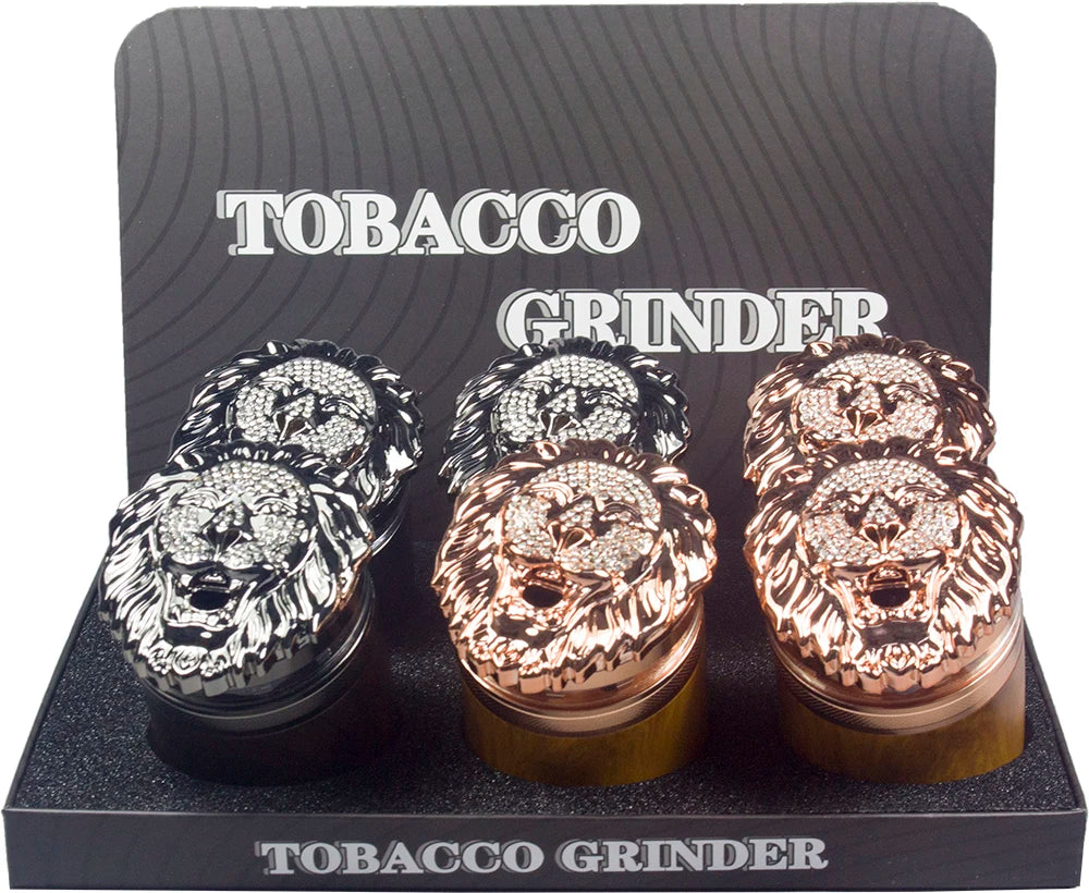 2.5" 5 Piece Lion gift Metal Herb Spice Smoke Tobacco Bent Grinder Rhinestone Diamond Metal Herb Grinder