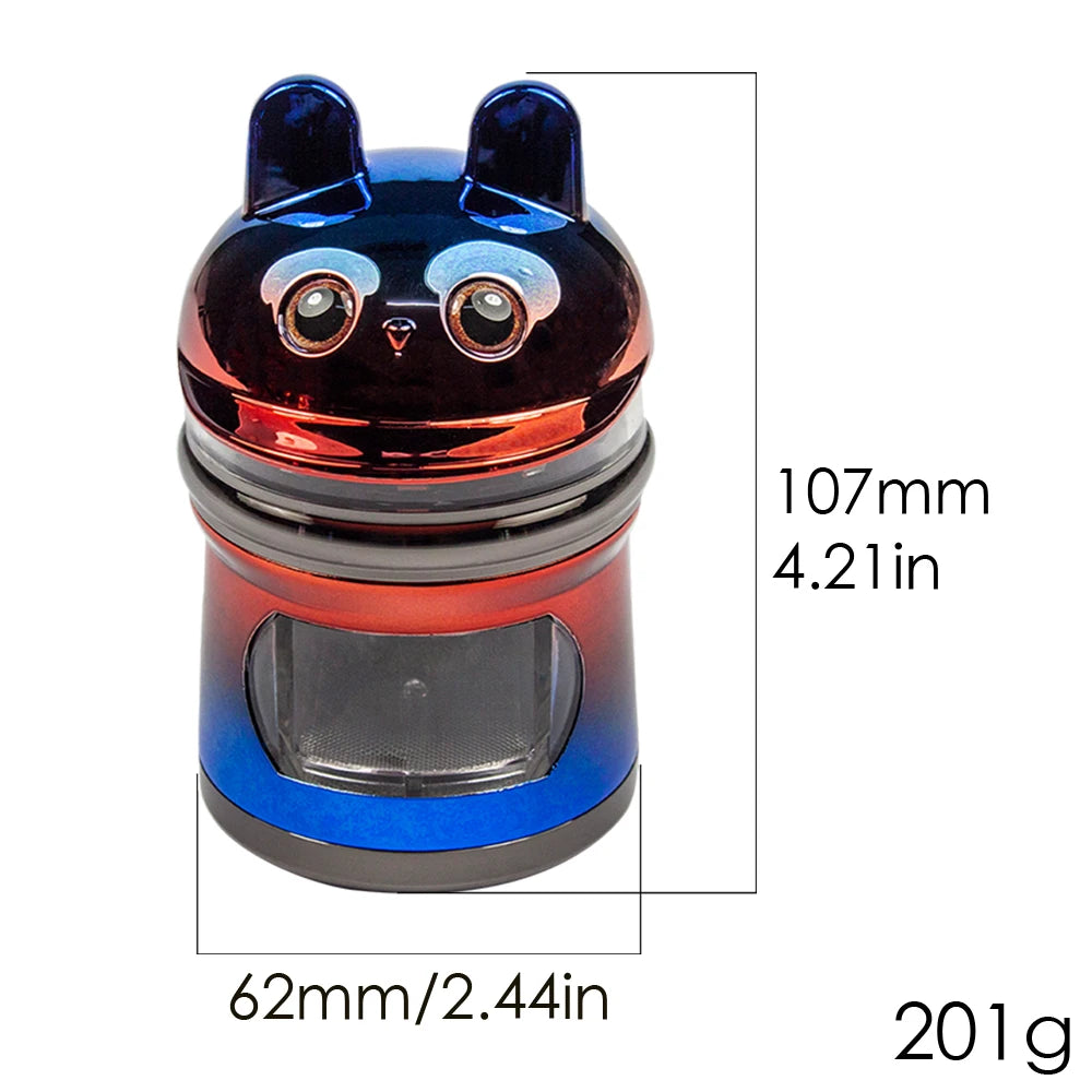 2.44''' 4 Layer Metal Spice Herb Cute Rabbit Grinder with Side Drawer Manual Herb, Salt, and Pepper Tobacco Crusher Gift for Man