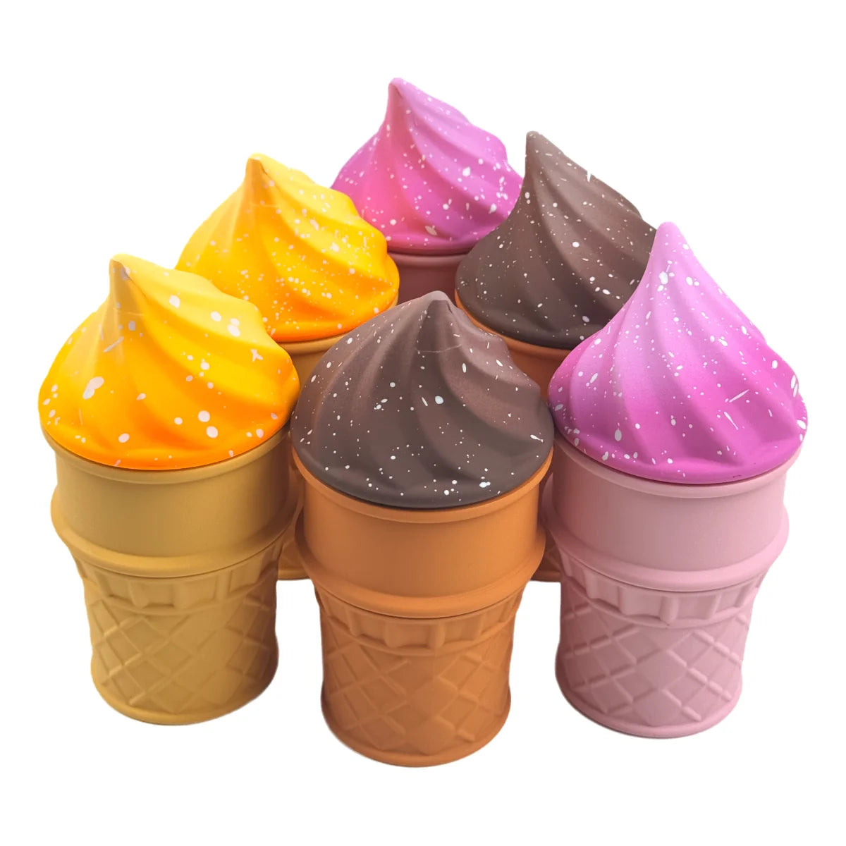 1.8" 4 Parts Fun & Whimsical Ice Cream Cone Herb Grinder 4 Layer 60mm Zinc Alloy Grinder with Silicone Cone Design Herb Grinder