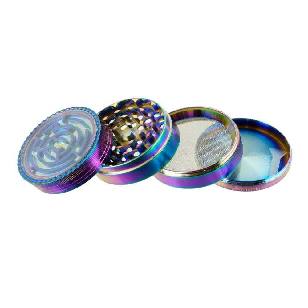2.45" Maze Top 4 Piece Grinder Herb Spice Crusher Rainbow Color