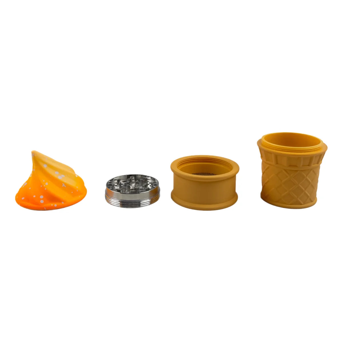 1.8" 4 Parts Fun & Whimsical Ice Cream Cone Herb Grinder 4 Layer 60mm Zinc Alloy Grinder with Silicone Cone Design Herb Grinder