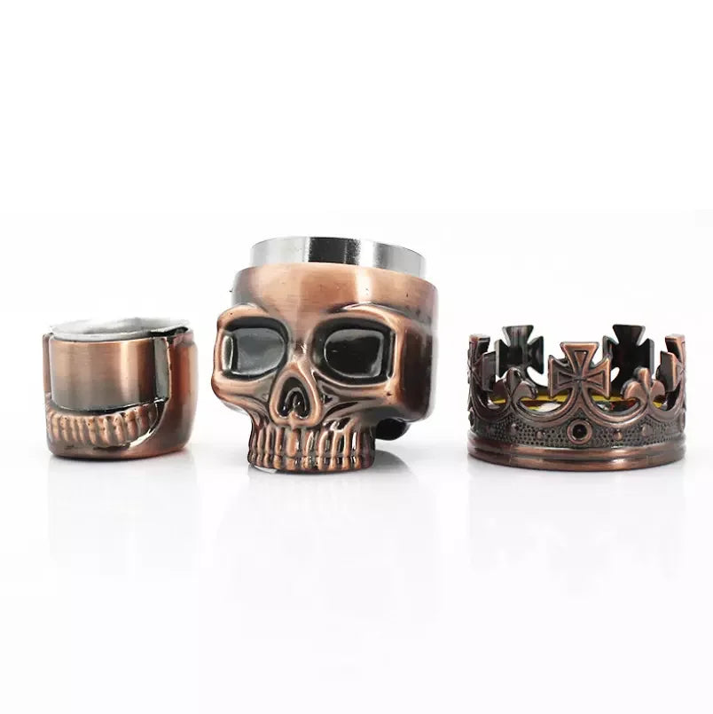 3 Piece Skull Metal Tobacco Herb Spice Grinder Bronze Punk King Skeleton 3D Skull Smoke Crusher Copper Color