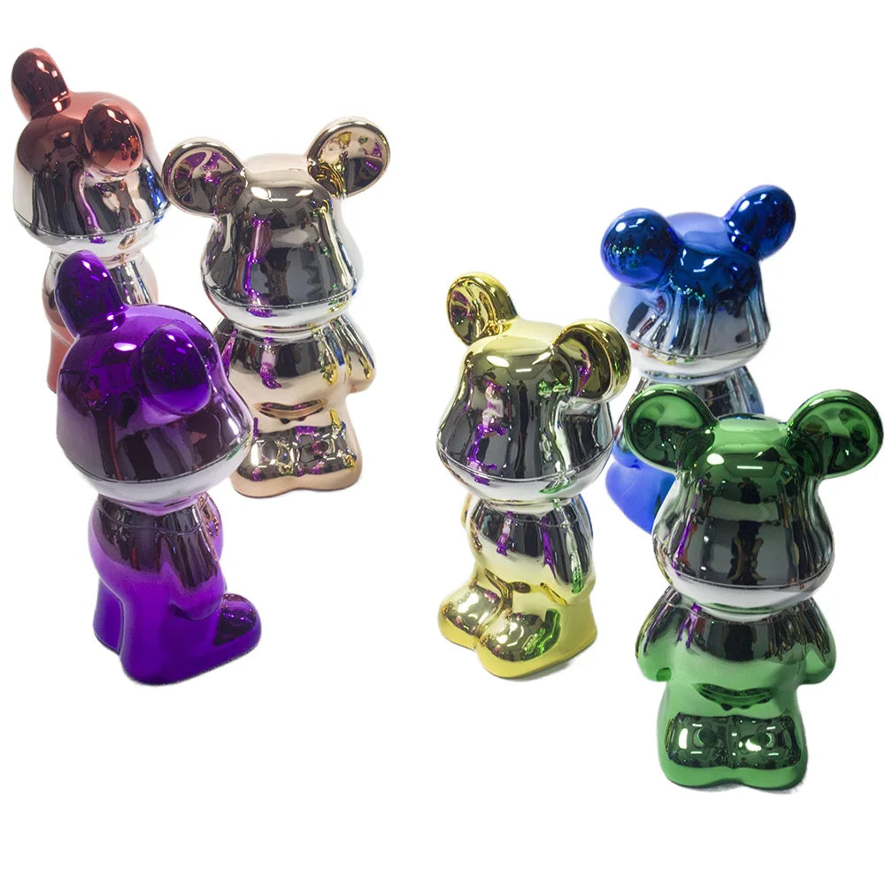 5.5"H Herb Grinders Metal for Smoking 4Layers Colorful Metallic Bear Tobacco Herb Spice Dry Herbal Crusher Birthday Gift