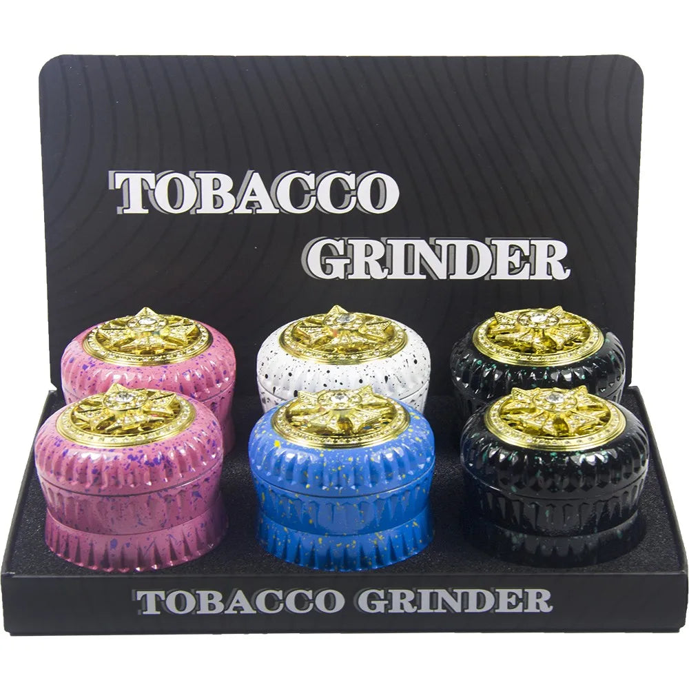 2.5" 4PC diamond Aluminum Herb Spice Tobacco Grinder Spinner on Top Luxury gold Rhinestone Diamond Metal Herb Grinder