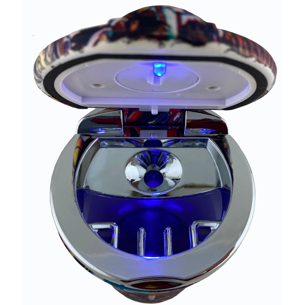 Portable Car Travel Cigarette Cylinder Candy Ashtray Holder Cup LED Light Colorful Abstract Art LED Ashtray with Blue Illuminate