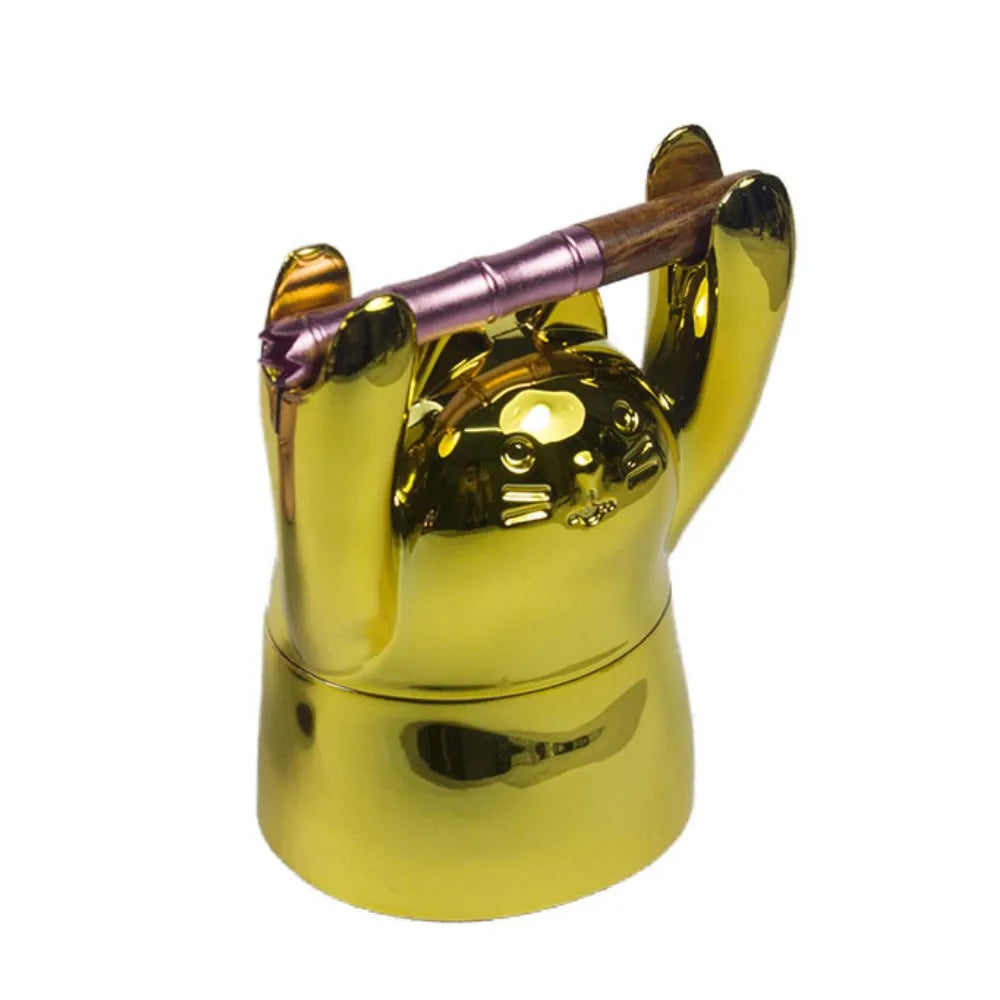 1.5" Tobacco Herb Grinder Spice Herbal 4 PC Smoke Crusher 3D Cat Hands up Holder Golden pig