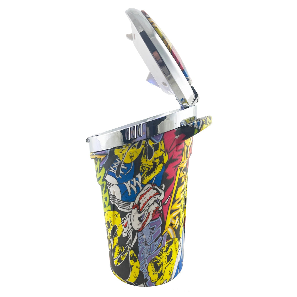 Portable Car Travel Cigarette Cylinder Candy Ashtray Holder Cup LED Light Colorful Abstract Art LED Ashtray with Blue Illuminate