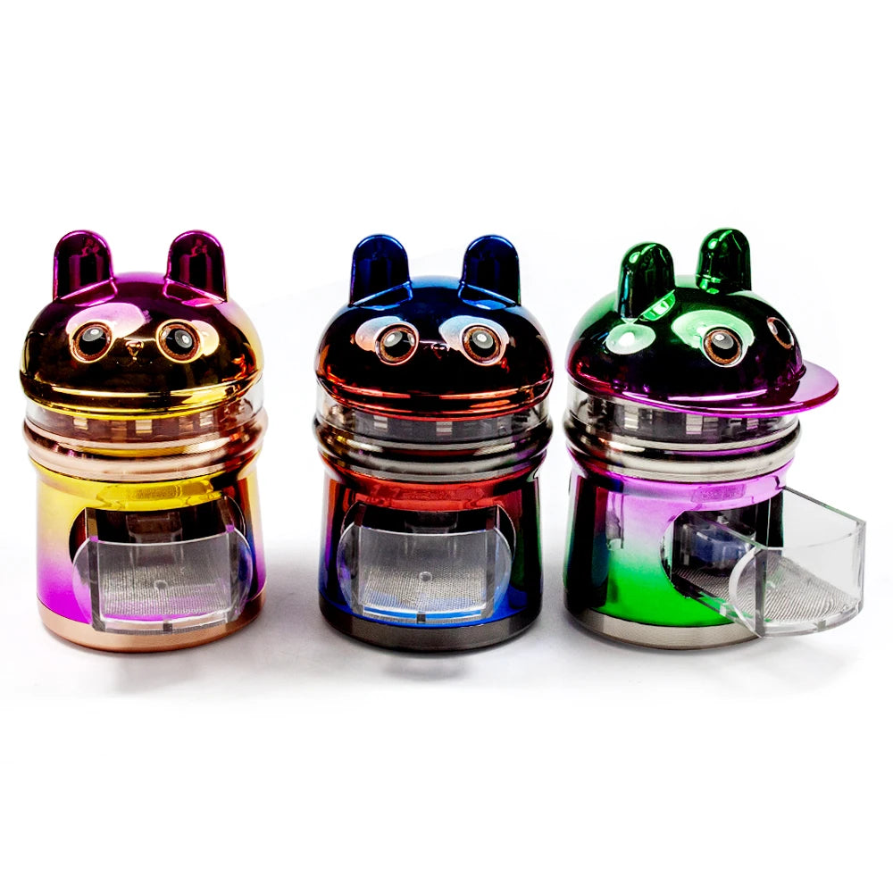 2.44''' 4 Layer Metal Spice Herb Cute Rabbit Grinder with Side Drawer Manual Herb, Salt, and Pepper Tobacco Crusher Gift for Man