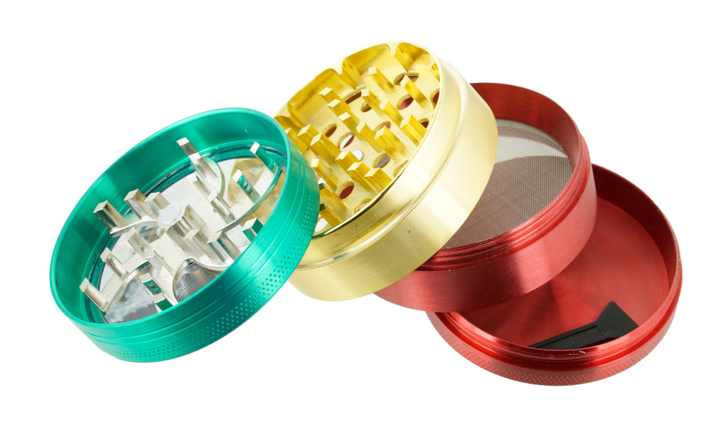 2.4" 4 PC Tobacco Herb Spice metal Grinder W/ Handle Crank Smoke Crusher Rasta Color