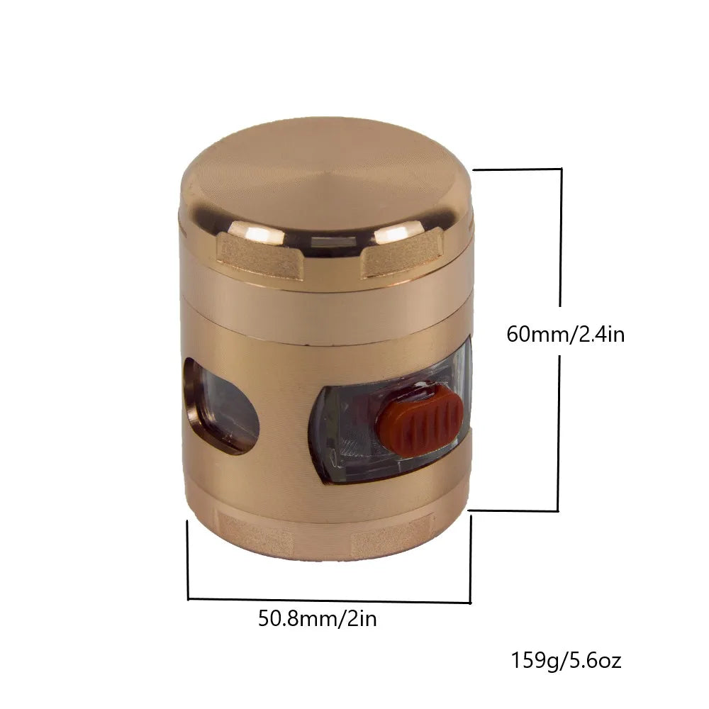 2" 4 Parts Metal Herbal Herb Spice Smoke Tobacco Grinder W/ Drawer Handle gift for man birthday Christmas