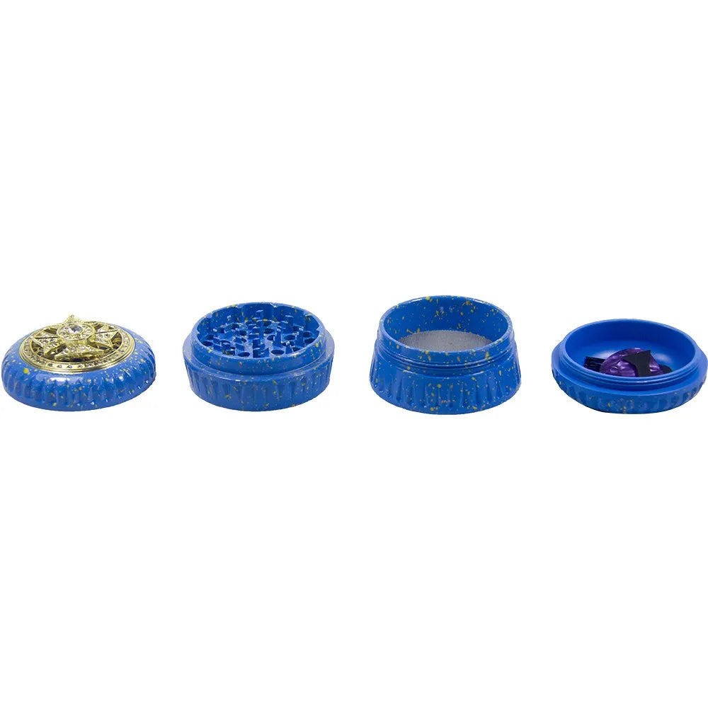 2.5" 4PC diamond Aluminum Herb Spice Tobacco Grinder Spinner on Top Luxury gold Rhinestone Diamond Metal Herb Grinder