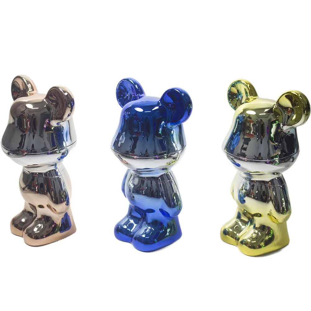 5.5"H Herb Grinders Metal for Smoking 4Layers Colorful Metallic Bear Tobacco Herb Spice Dry Herbal Crusher Birthday Gift