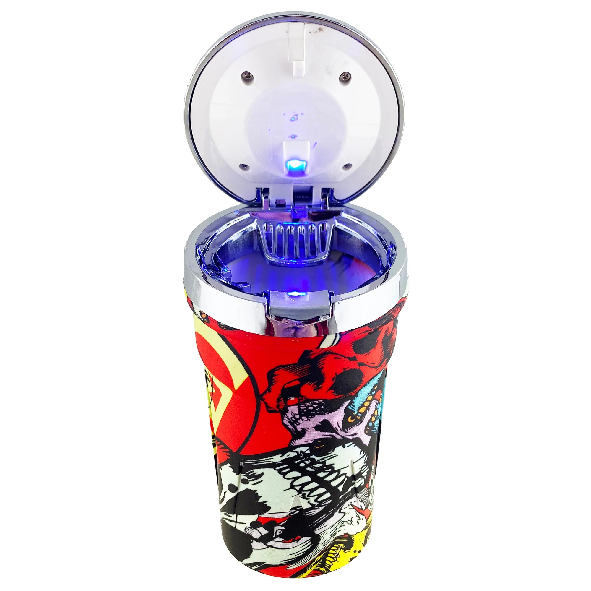 Portable Car Travel Cigarette Cylinder Candy Ashtray Holder Cup LED Light Colorful Abstract Art LED Ashtray with Blue Illuminate