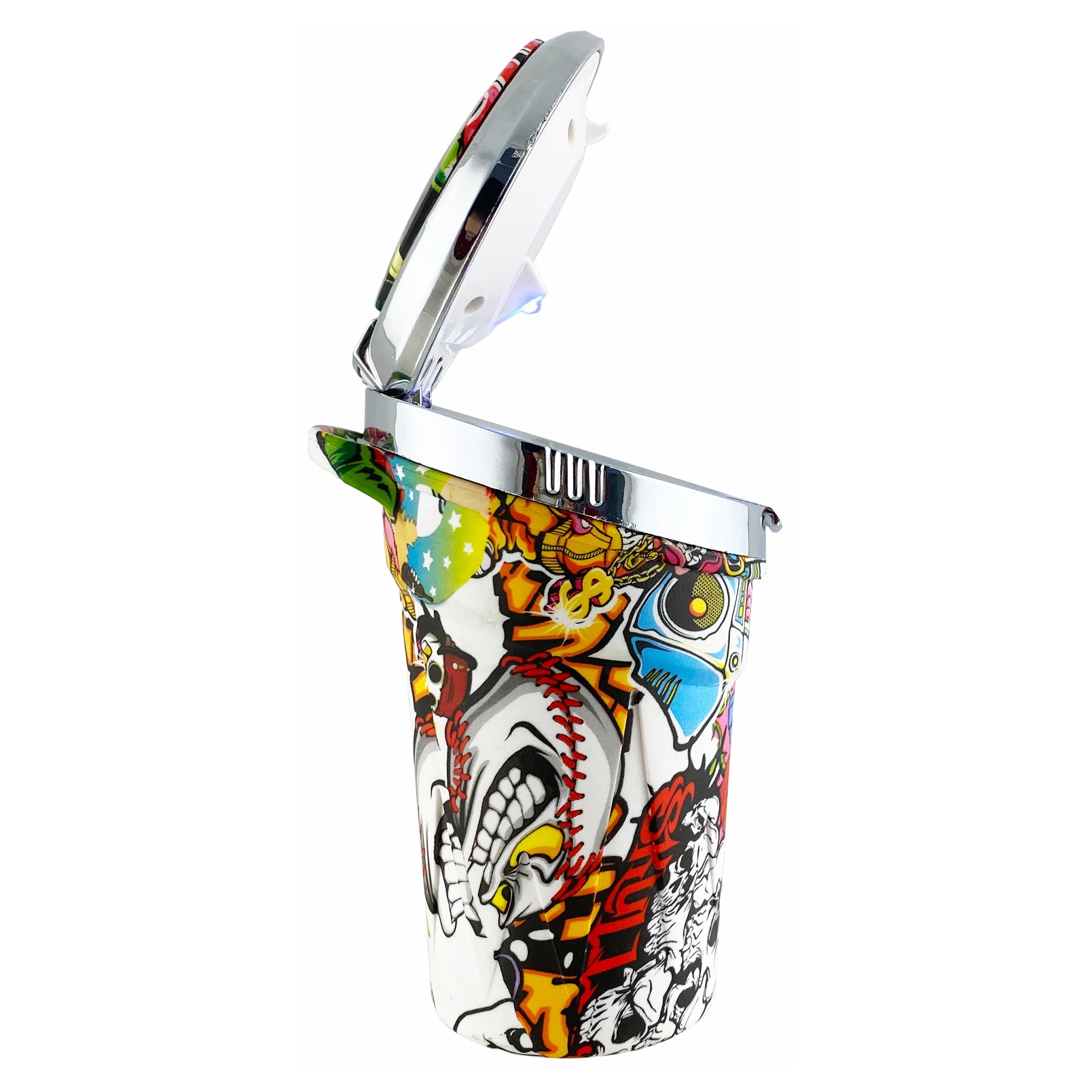 Portable Car Travel Cigarette Cylinder Candy Ashtray Holder Cup LED Light Colorful Abstract Art LED Ashtray with Blue Illuminate