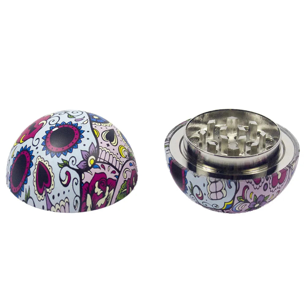 3-Part Metal Tobacco Grinder BALL with Decorative Sugar Skull Design - Portable Herb, Ideal Gift for Christmas