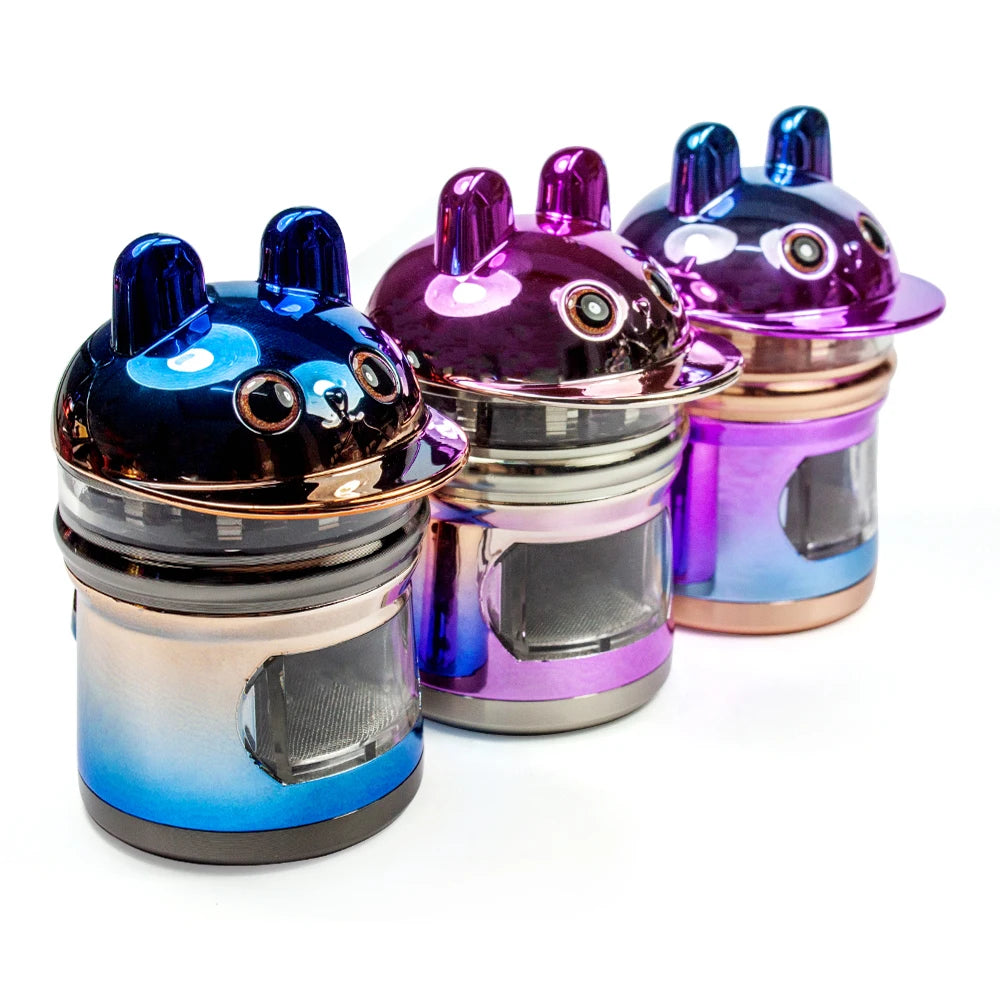 2.44''' 4 Layer Metal Spice Herb Cute Rabbit Grinder with Side Drawer Manual Herb, Salt, and Pepper Tobacco Crusher Gift for Man