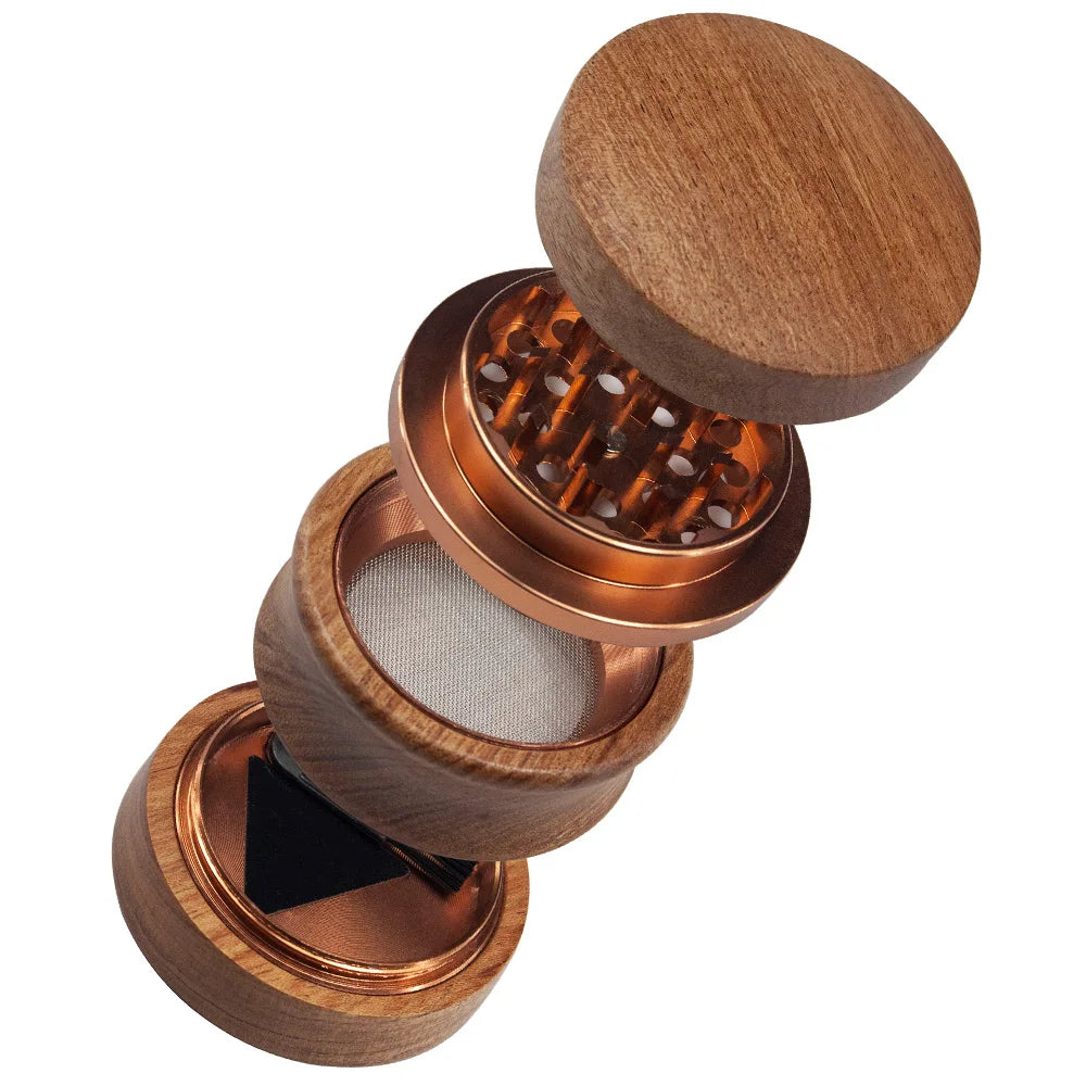 2.4" Wooden Herb Grinder 4 Piece with Metal Teeth Durable Manual Spice Crusher