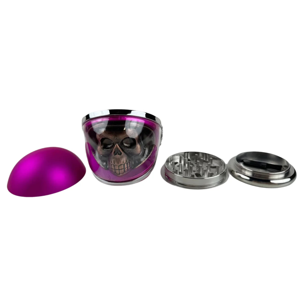 2.3" 4 PC 3D Metal Skull in Helmet Tobacco Herb Spice Grinder Smoke Crusher Pink Color Good Idea for Halloween Christmas Gift