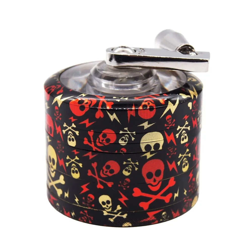 2" Tobacco Herb Spice Grinder W/ Handle Crank Smoke Metal Chromium Crusher Skull