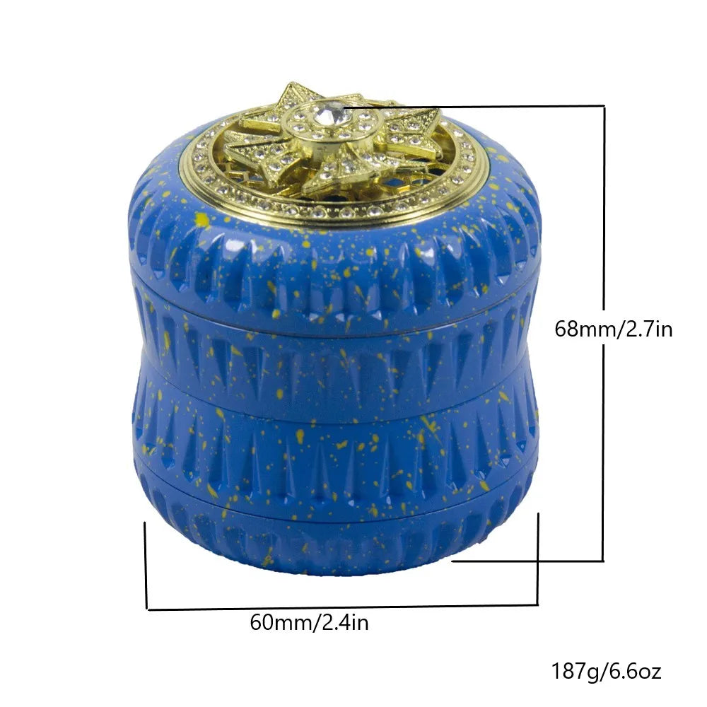 2.5" 4PC diamond Aluminum Herb Spice Tobacco Grinder Spinner on Top Luxury gold Rhinestone Diamond Metal Herb Grinder
