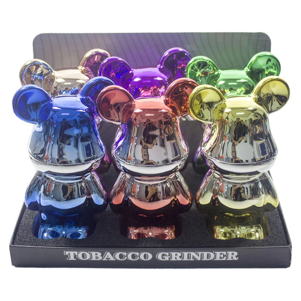 5.5"H Herb Grinders Metal for Smoking 4Layers Colorful Metallic Bear Tobacco Herb Spice Dry Herbal Crusher Birthday Gift