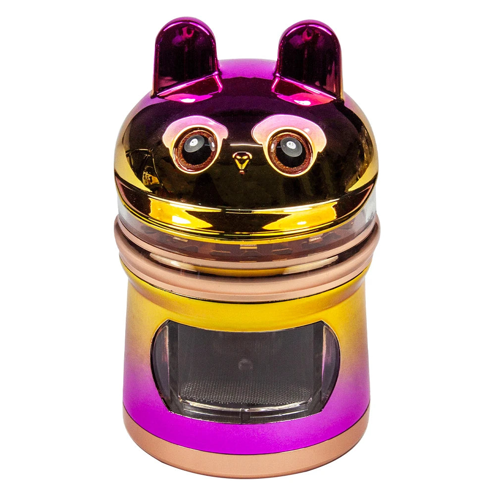 2.44''' 4 Layer Metal Spice Herb Cute Rabbit Grinder with Side Drawer Manual Herb, Salt, and Pepper Tobacco Crusher Gift for Man