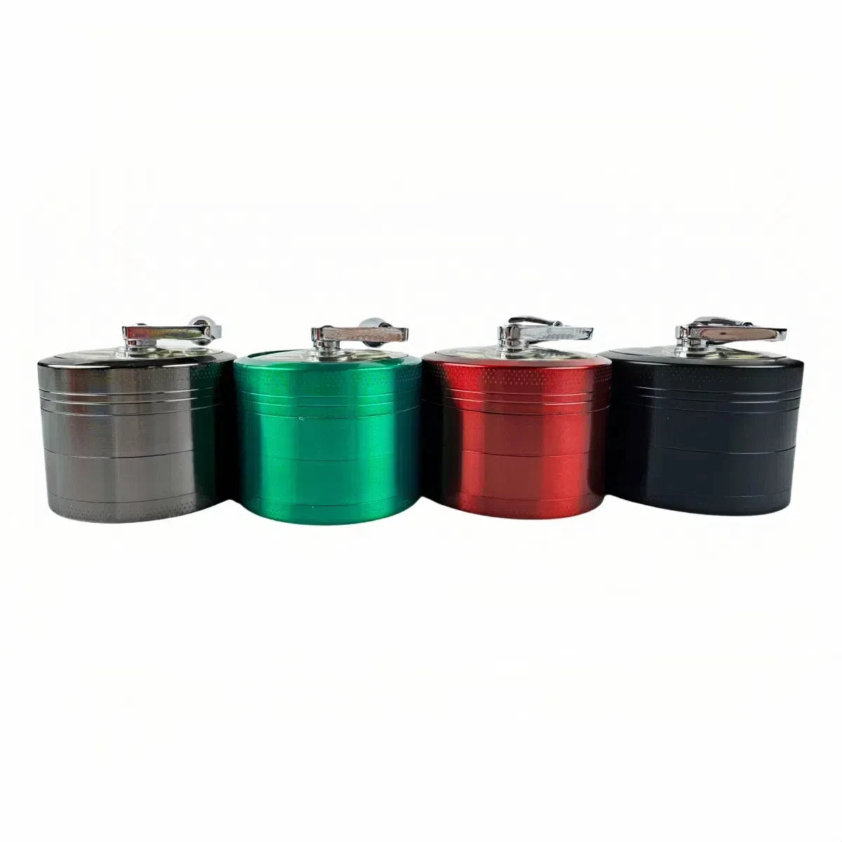 2.4" 4 PC Tobacco Herb Spice metal Grinder W/ Handle Crank Smoke Crusher Rasta Color