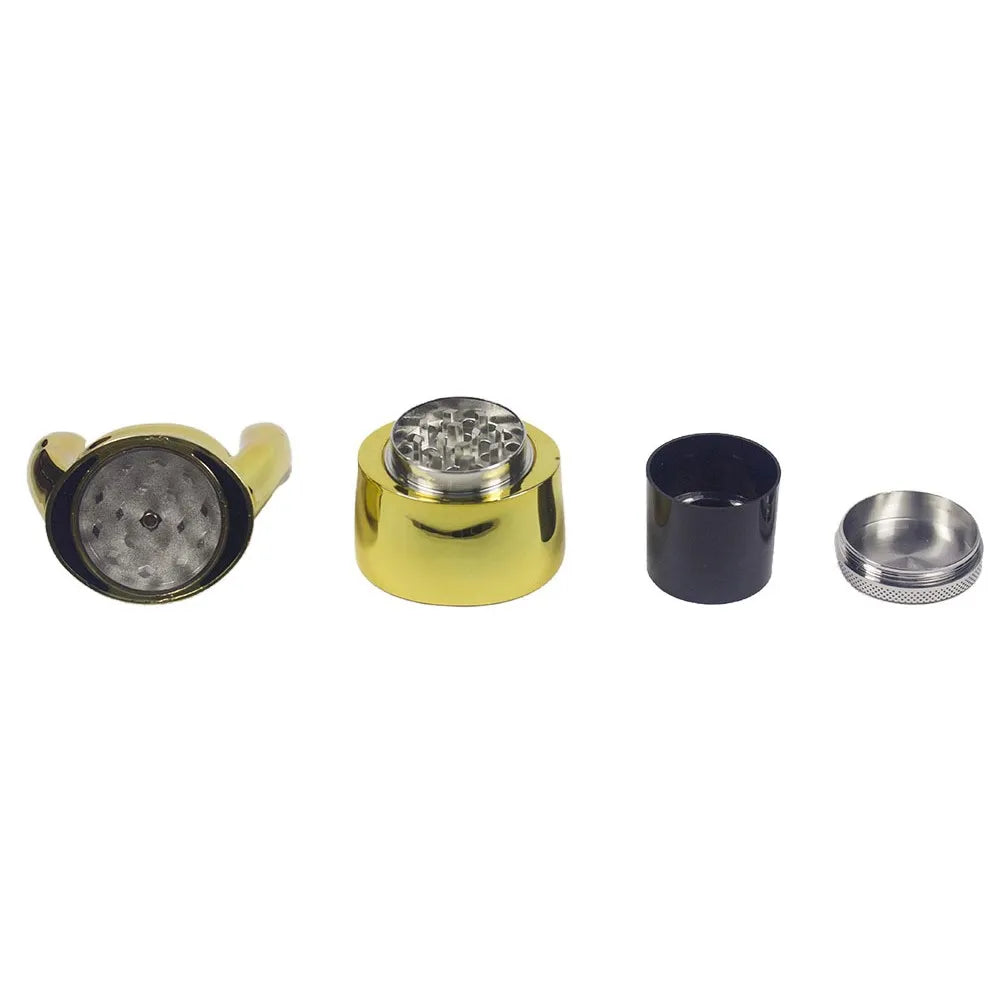1.5" Tobacco Herb Grinder Spice Herbal 4 PC Smoke Crusher 3D Cat Hands up Holder Golden pig