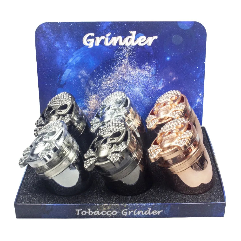 2.5" 4 Piece Skull Design Metal Herb Spice Smoke Tobacco Bent Grinder Crusher Herb gift for man Halloween Christmas
