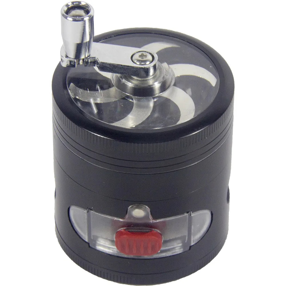 2.4" 4 PC Black Tobacco Herb Spice Grinder W/ Handle Crank & Drawer Crusher gift  Dad friend