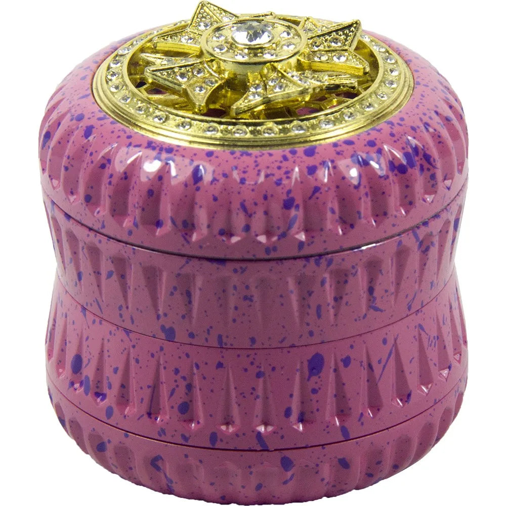 2.5" 4PC diamond Aluminum Herb Spice Tobacco Grinder Spinner on Top Luxury gold Rhinestone Diamond Metal Herb Grinder