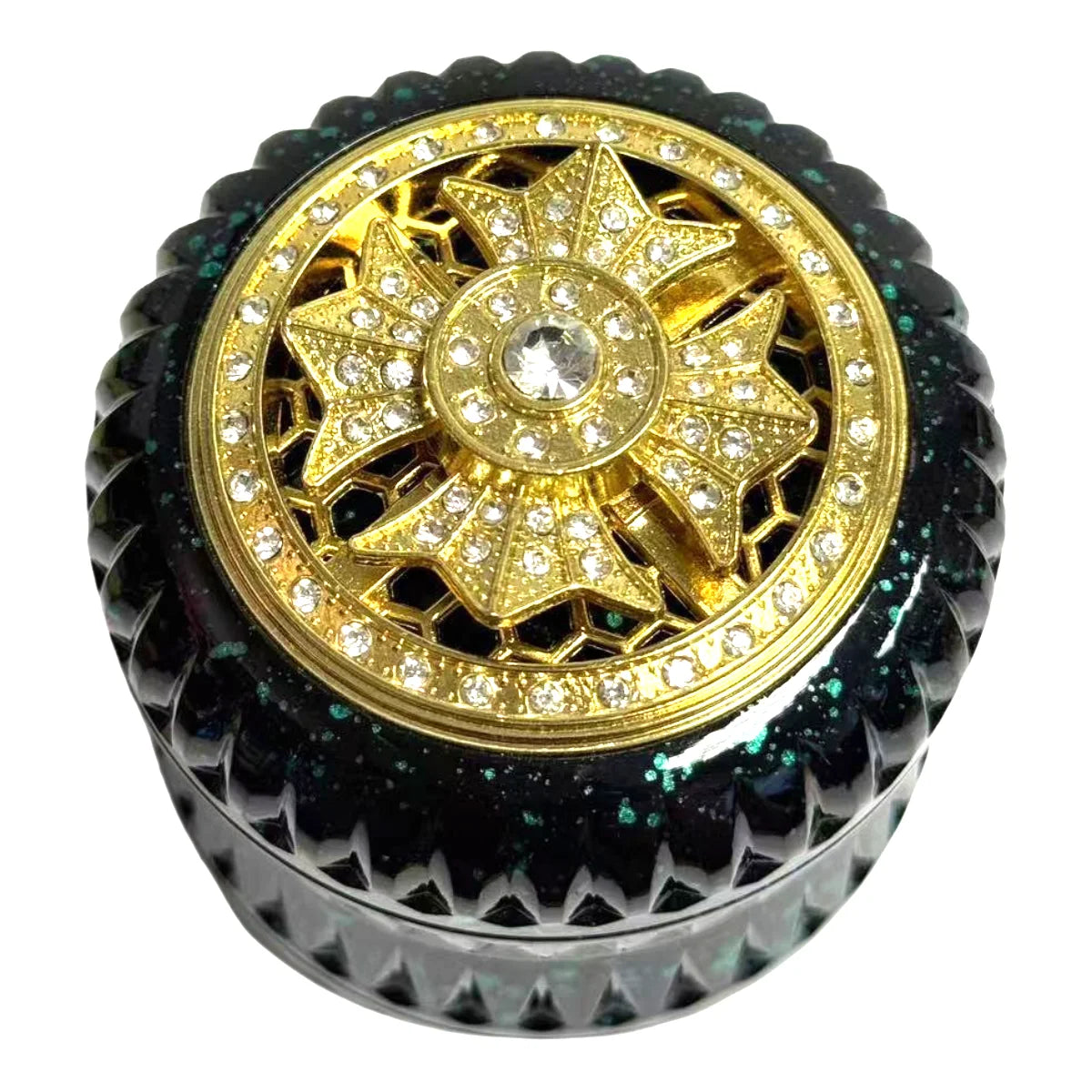 2.5" 4PC diamond Aluminum Herb Spice Tobacco Grinder Spinner on Top Luxury gold Rhinestone Diamond Metal Herb Grinder