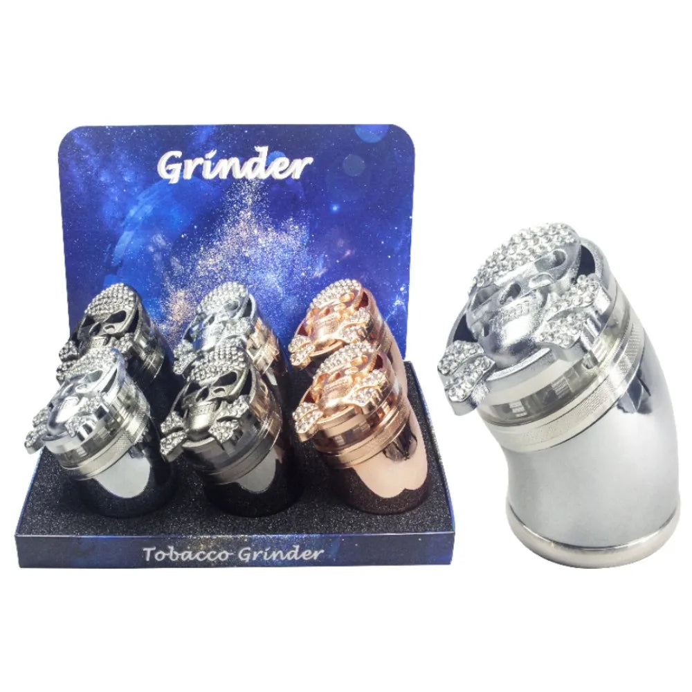 2.5" 4 Piece Skull Design Metal Herb Spice Smoke Tobacco Bent Grinder Crusher Herb gift for man Halloween Christmas