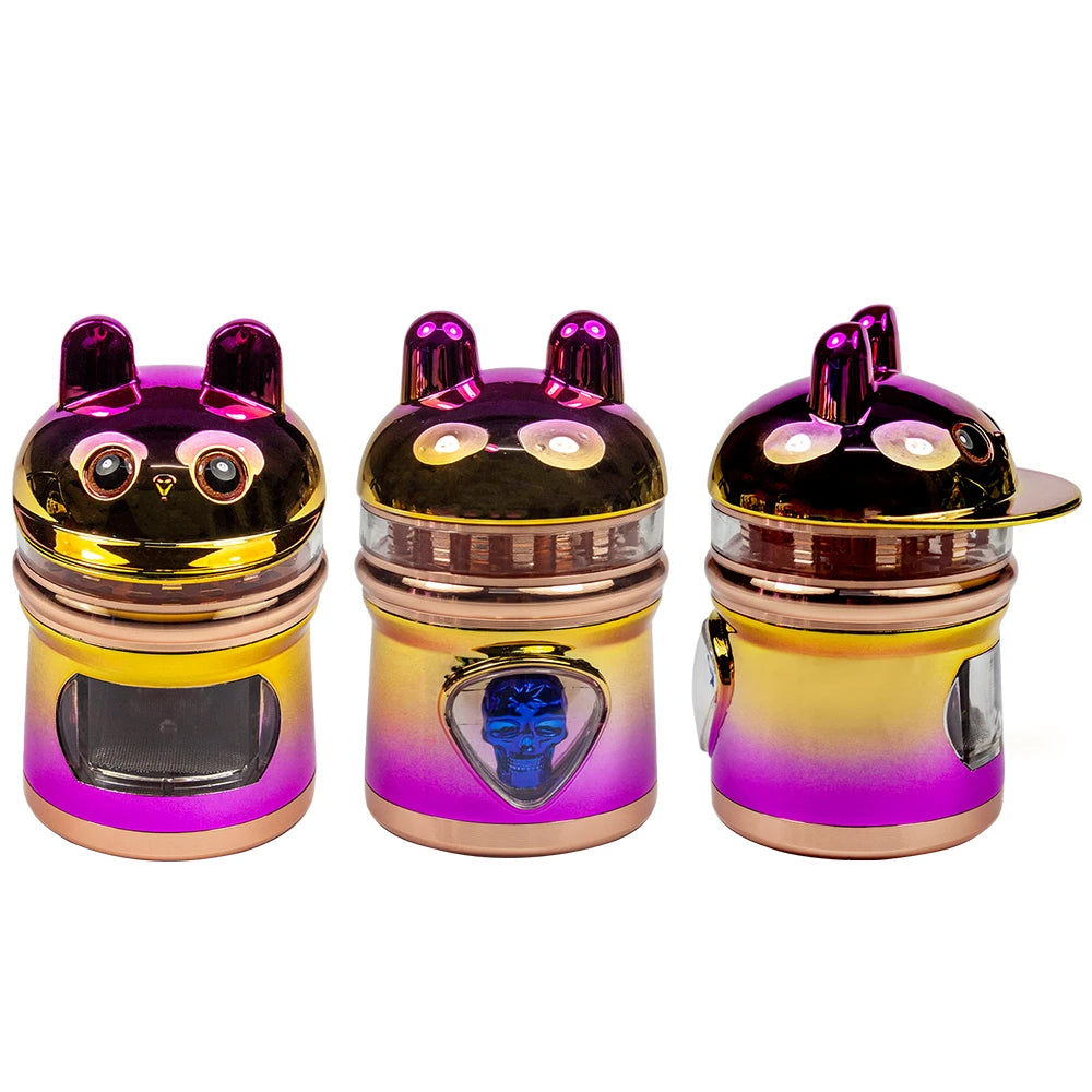 2.44''' 4 Layer Metal Spice Herb Cute Rabbit Grinder with Side Drawer Manual Herb, Salt, and Pepper Tobacco Crusher Gift for Man