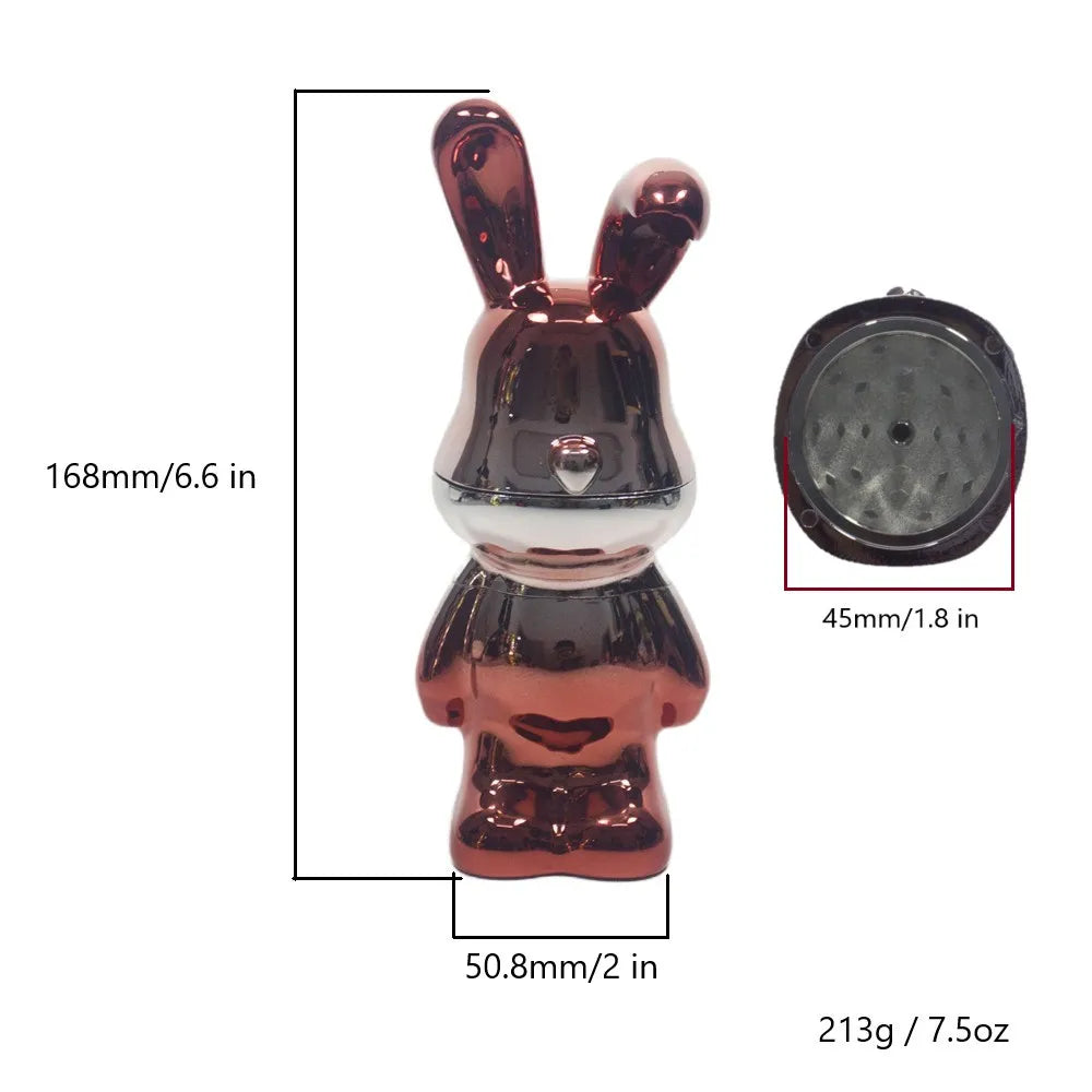 6.5" H 4PC Colorful Metallic Bunny -Patterned Cute Grinders Tobacco Herb Spice Gift Grinders for Smoking Metal