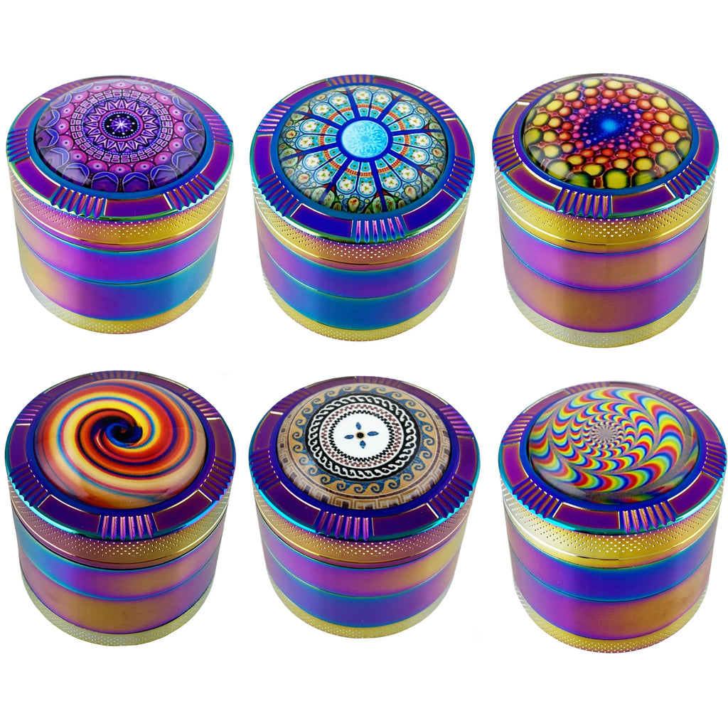 1.9" Rainbow Crystal Ball W/ Swirl Top Herb Spice Tobacco Grinder Smoke Crusher GIFT