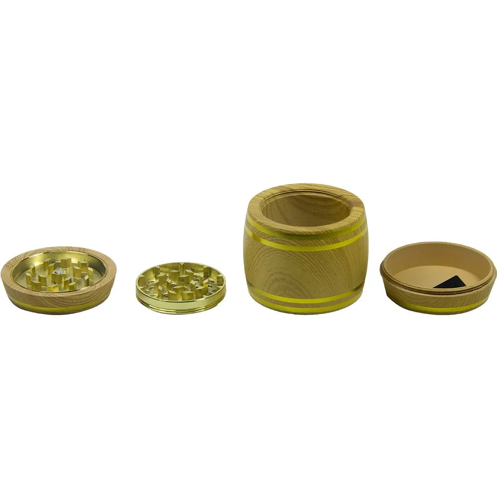 2.5" 4 PC Tobacco Herb Spice Grinder Wine Barrel Design Wooden Look Crusher