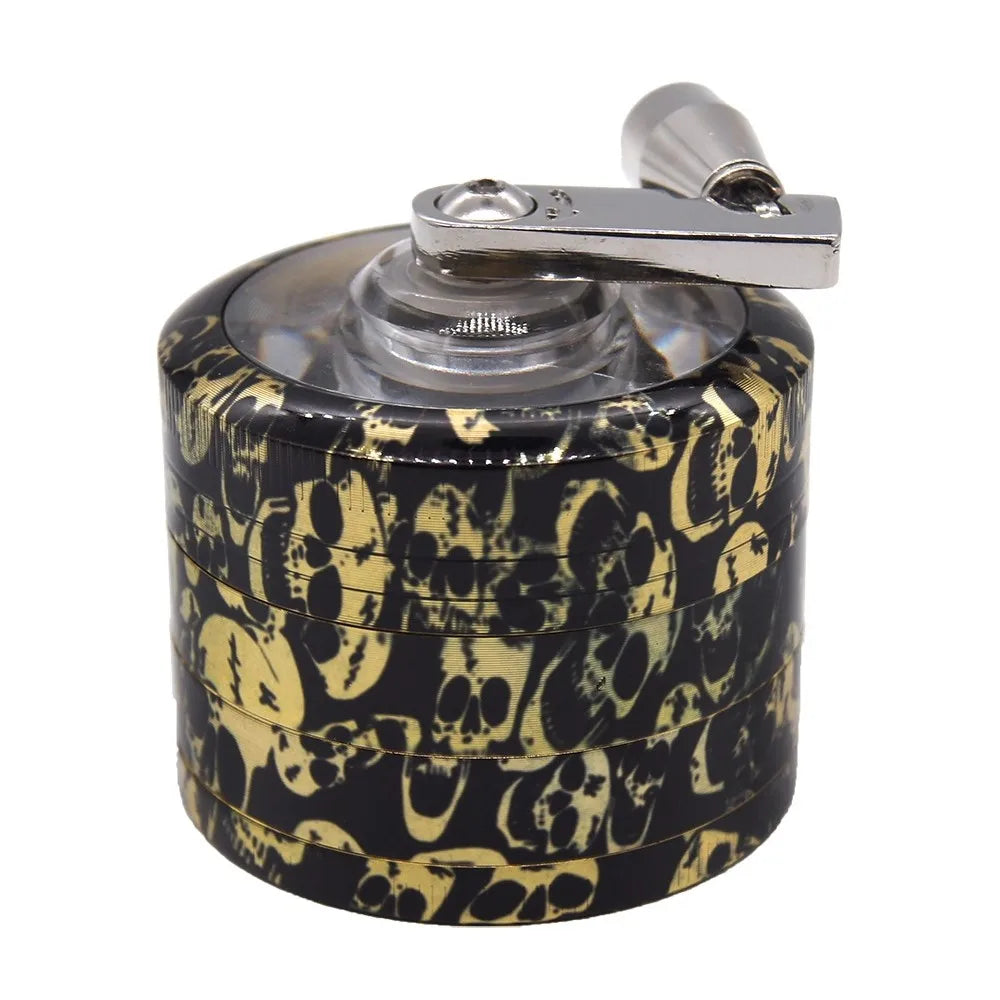 2" Tobacco Herb Spice Grinder W/ Handle Crank Smoke Metal Chromium Crusher Skull