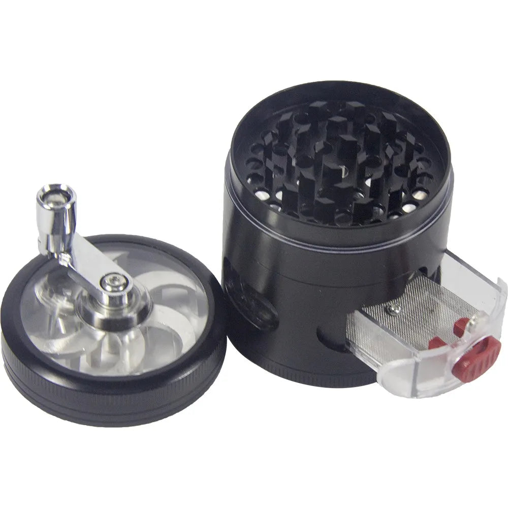 2.4" 4 PC Black Tobacco Herb Spice Grinder W/ Handle Crank & Drawer Crusher gift  Dad friend