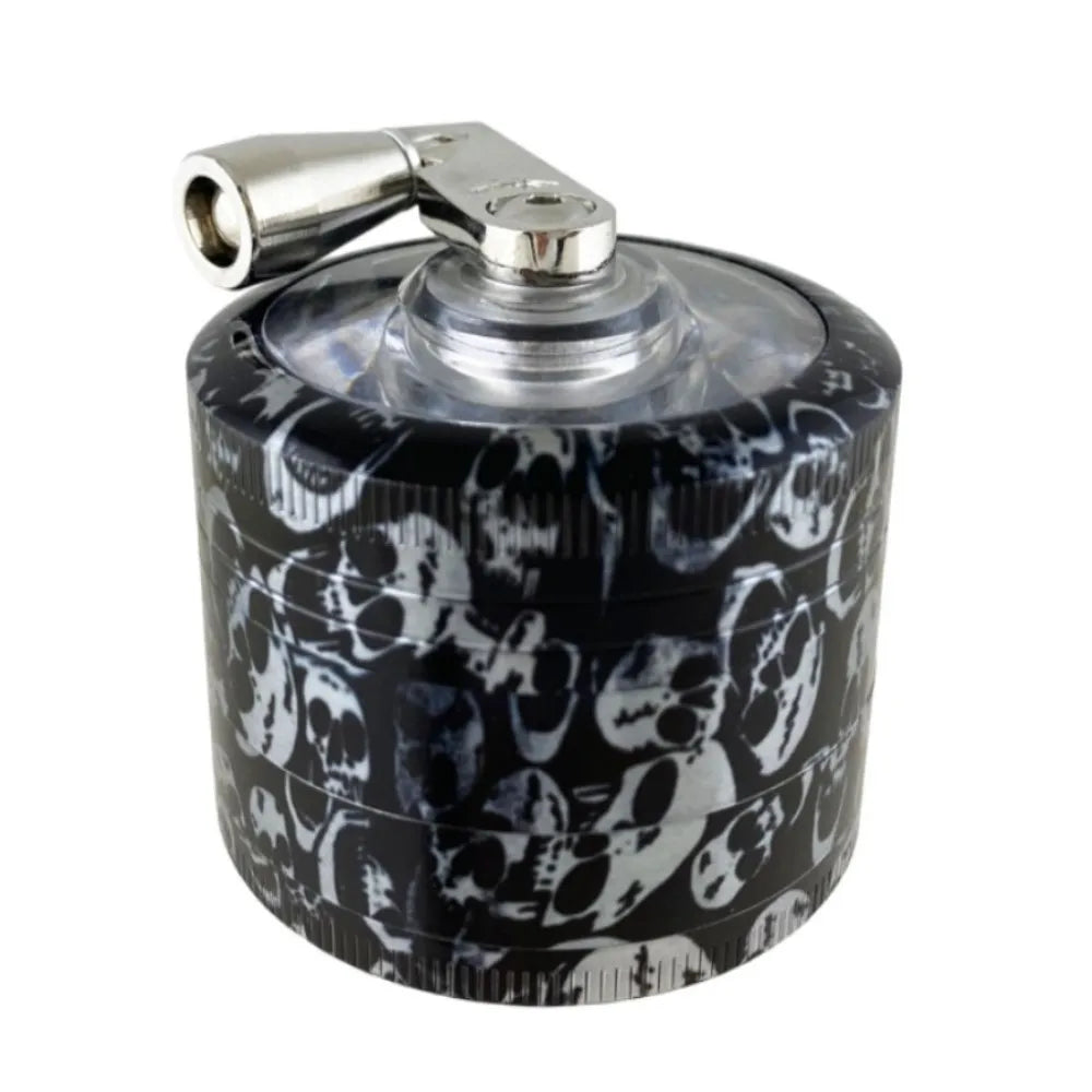 2" Tobacco Herb Spice Grinder W/ Handle Crank Smoke Metal Chromium Crusher Skull
