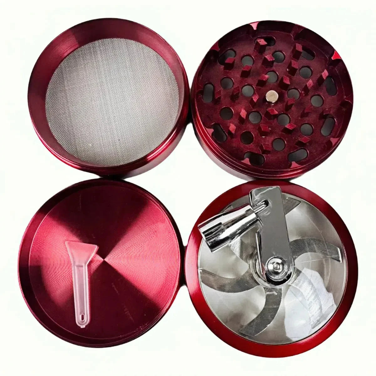 2.4" 4 PC Tobacco Herb Spice metal Grinder W/ Handle Crank Smoke Crusher Rasta Color