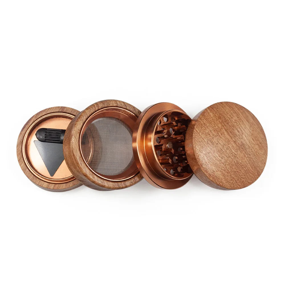 2.4" Wooden Herb Grinder 4 Piece with Metal Teeth Durable Manual Spice Crusher