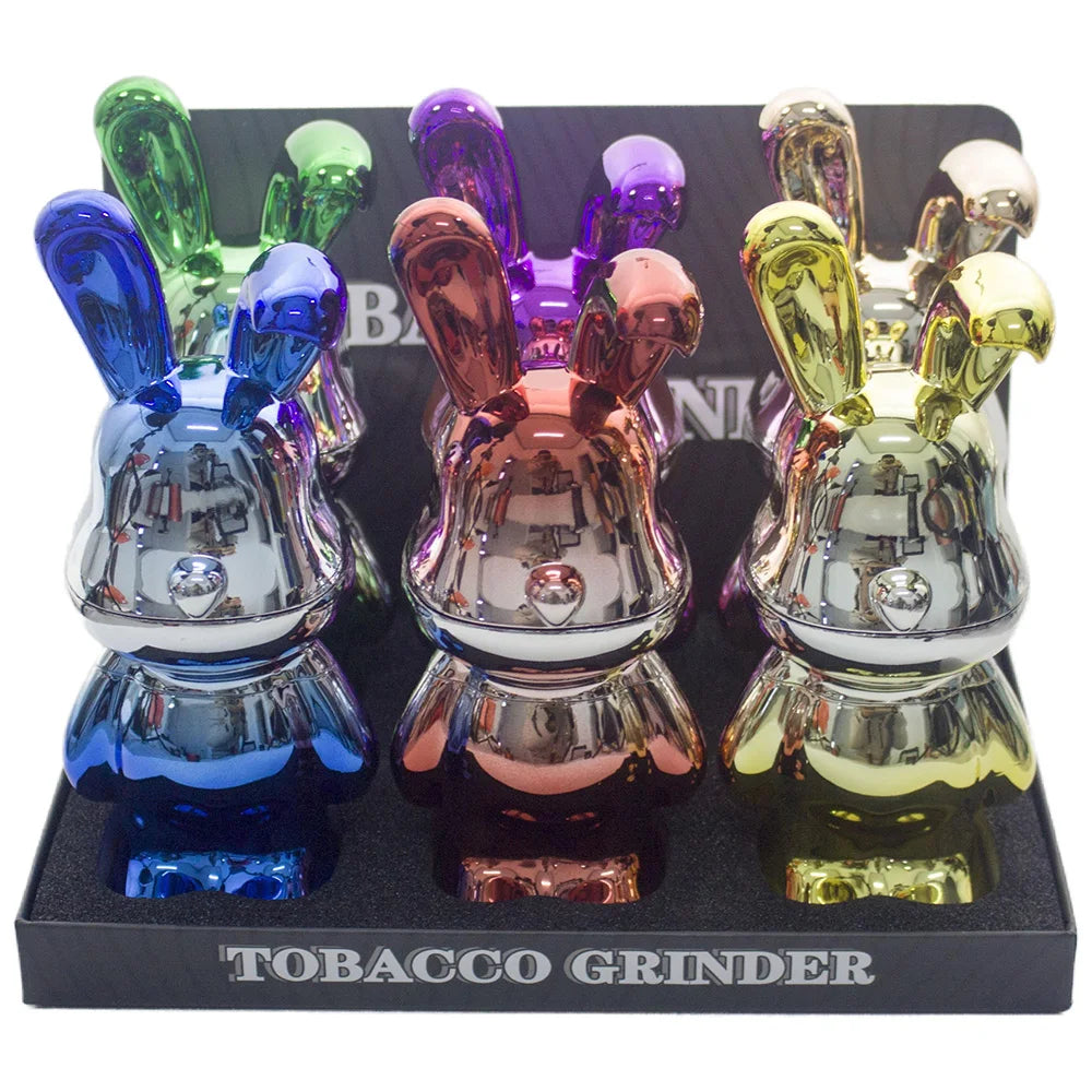 6.5" H 4PC Colorful Metallic Bunny -Patterned Cute Grinders Tobacco Herb Spice Gift Grinders for Smoking Metal