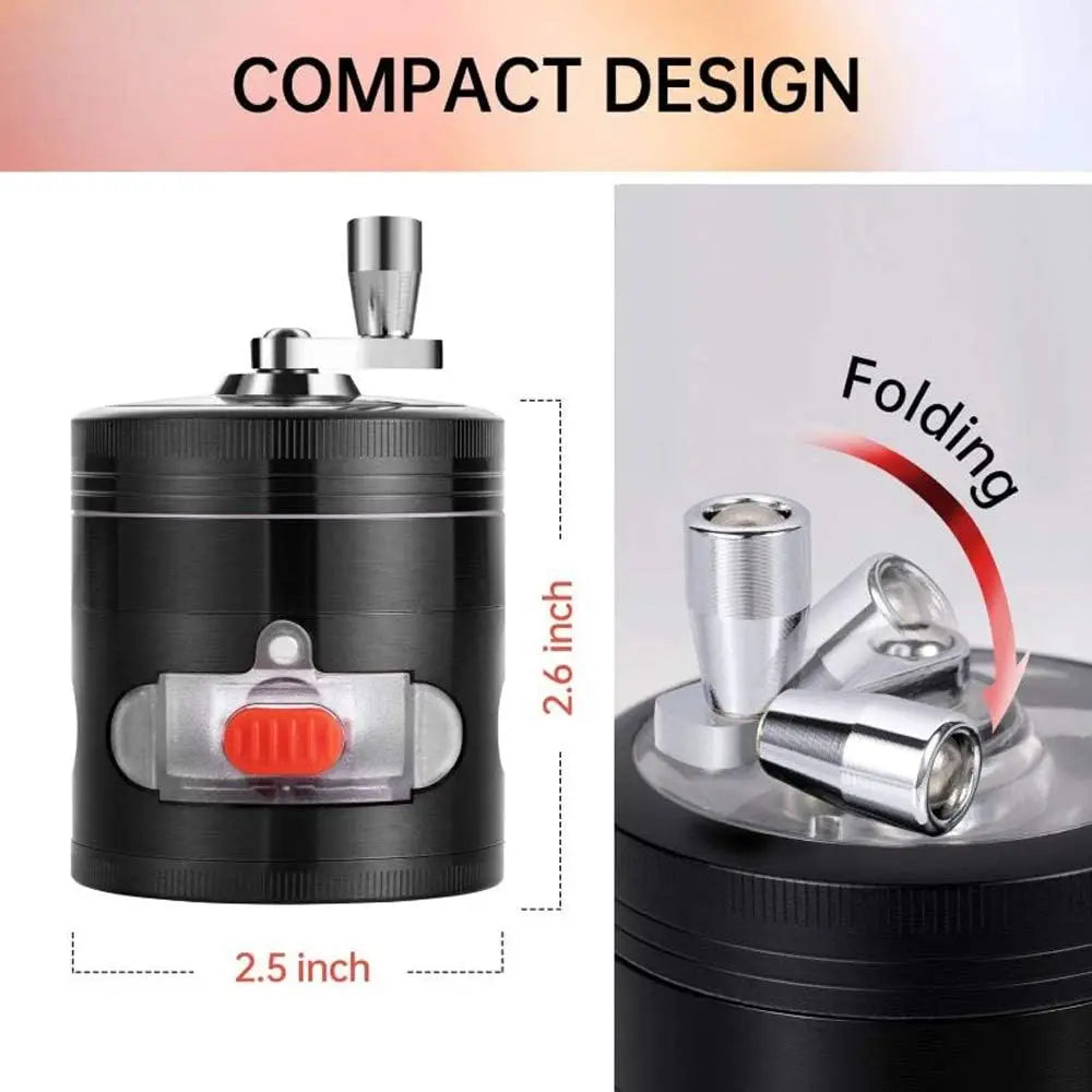 2.4" 4 PC Black Tobacco Herb Spice Grinder W/ Handle Crank & Drawer Crusher gift  Dad friend