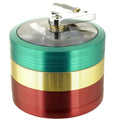 2.4" 4 PC Tobacco Herb Spice metal Grinder W/ Handle Crank Smoke Crusher Rasta Color