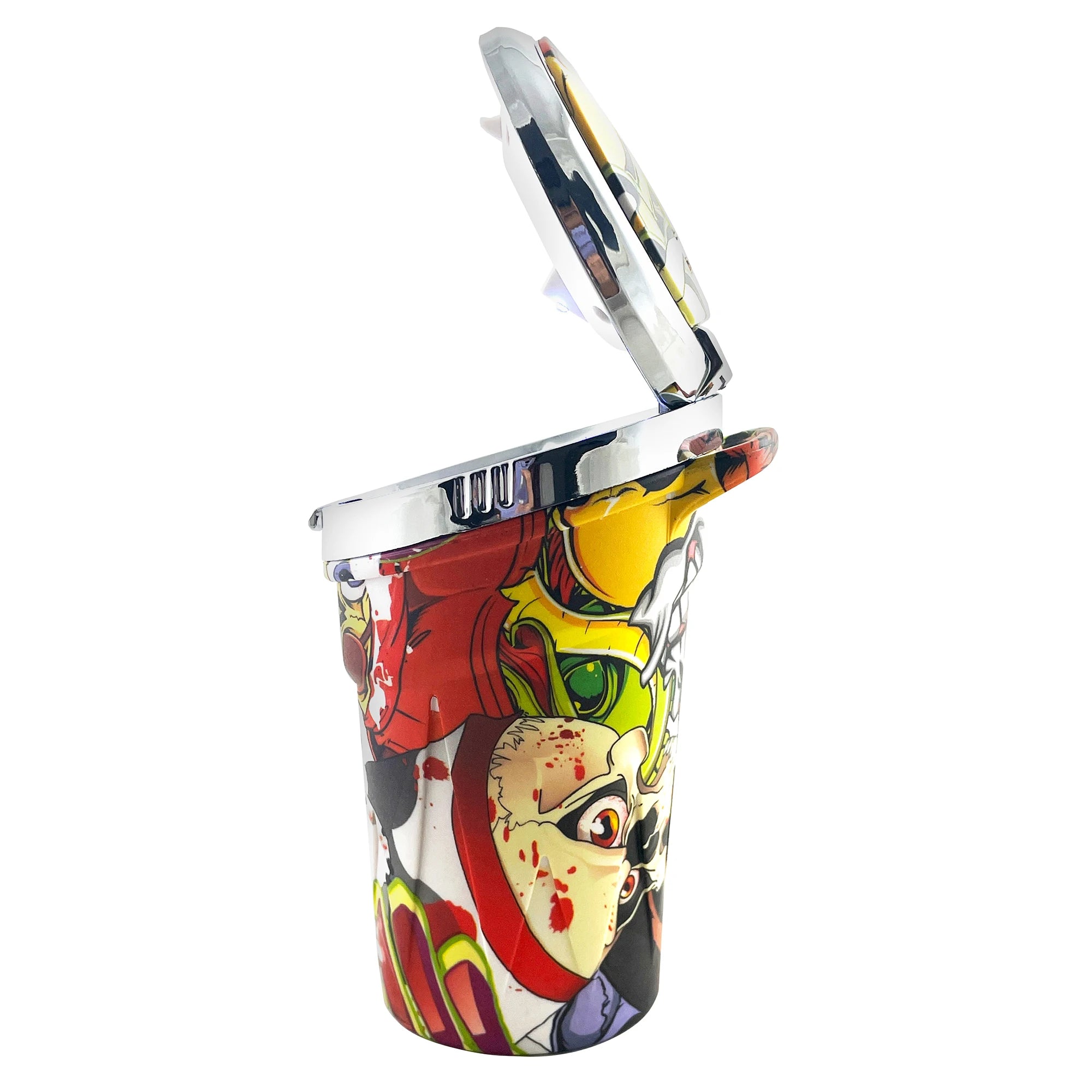 Portable Car Travel Cigarette Cylinder Candy Ashtray Holder Cup LED Light Colorful Abstract Art LED Ashtray with Blue Illuminate