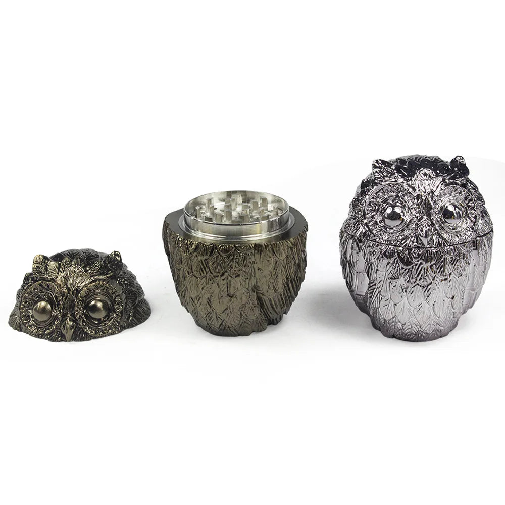 1PC  Vintage Metal Owl Tobacco Grinder 4 Piece Zinc Teeth Herb Crusher Spice Mill Gift for Friends Valentine's Day Birthday