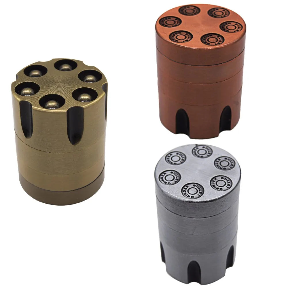 1.5" 4 Parts Revolver Bullet Tobacco Spice Herb Mill Grinder Pewter Metal Color