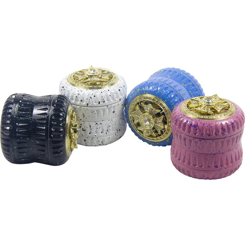 2.5" 4PC diamond Aluminum Herb Spice Tobacco Grinder Spinner on Top Luxury gold Rhinestone Diamond Metal Herb Grinder
