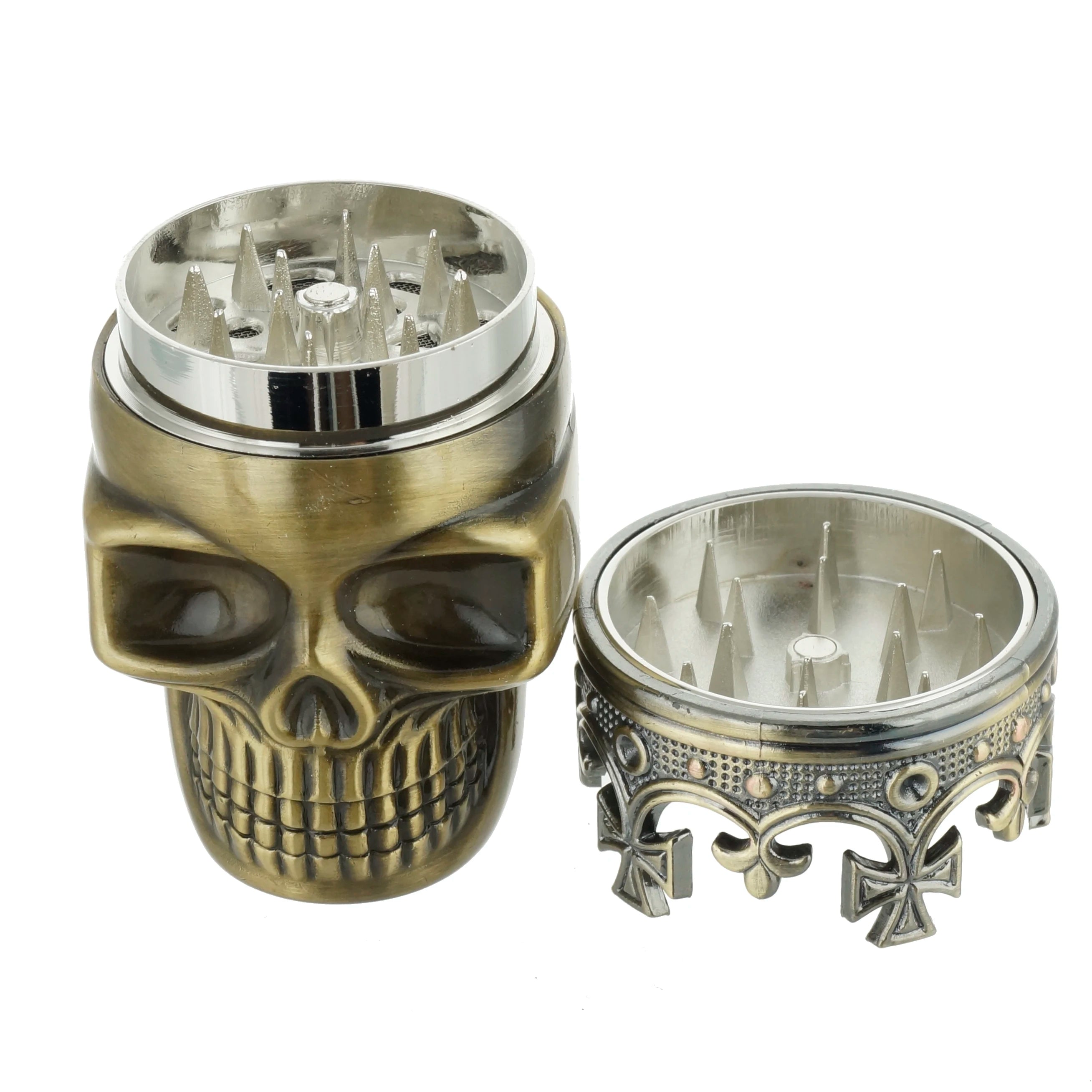 3 Piece Skull Metal Tobacco Herb Spice Grinder Bronze Punk King Skeleton 3D Skull Smoke Crusher Copper Color